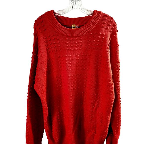 Lego Women's Red Textured Thick Pom Pom Sweater Size Large - Picture 2 of 6